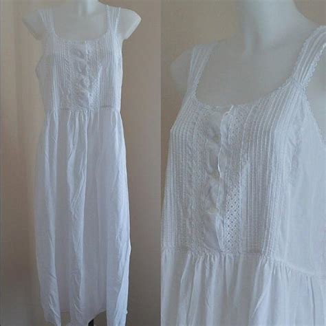 Free Shipping Vintage White Cotton Nightgown French Maid White Cotton