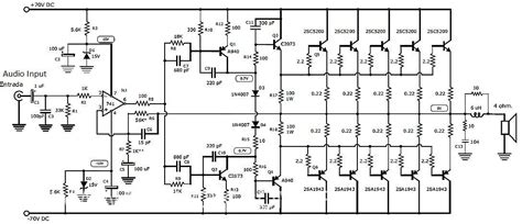 This circuit should be for advanced electronic hobbyst.8252000w pow. 1000 Watt Audio Amplifier with Transistors 2SC5200 and 2SA1943 | Amplificador de áudio