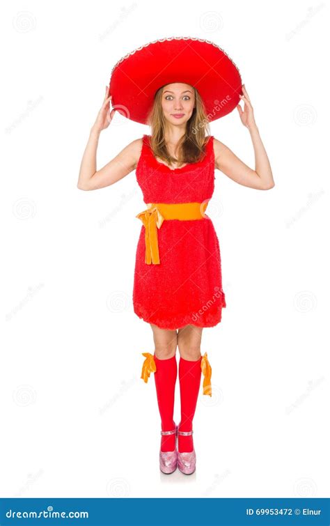 The Woman Wearing Sombrero On The White Stock Photo Image Of Ethnic
