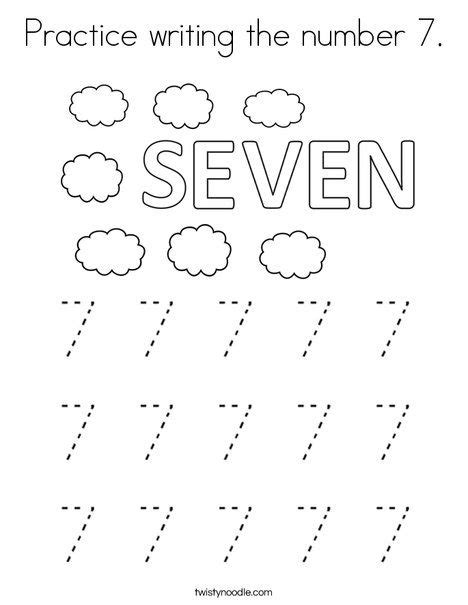 Number 7 Tracing Worksheets