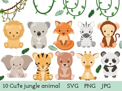 Baby Animal Svg Baby Jungle Animal Svg Bundle Jungle Animal Etsy