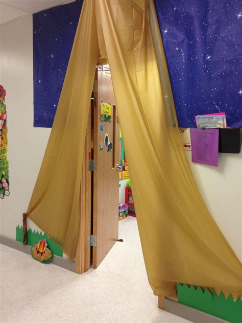 Camping Theme Did This For My Classroom Door Used Table Cloths From
