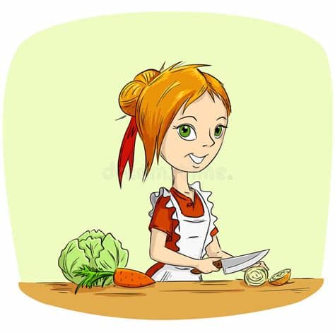 ¿quieres hacer una cocina de cartón reciclado de juguete? Cartoon Housewife Cooking Vegetables Stock Vector ...