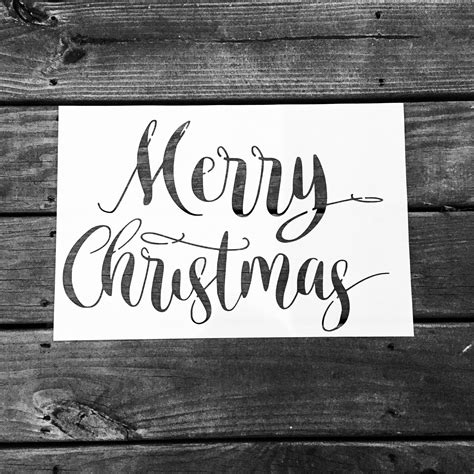 Merry Christmas Stencil Holiday Farm House Style Wood Sign Etsy