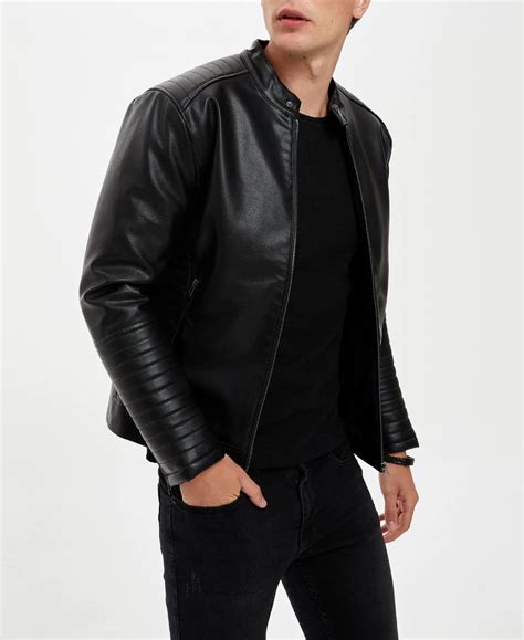Mens Mark Faux Racer Leather Jacket