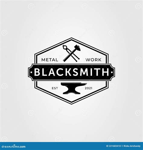 Blacksmith Anvil And Hammer Badge Logo Vector Illustration Design