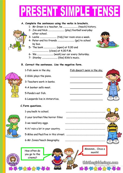 One Click Print Document Simple Present Tense Worksheets English
