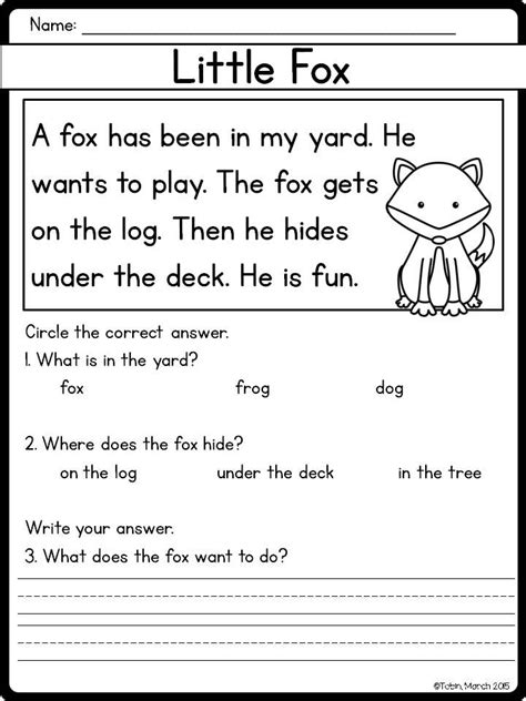 Comprehension For Beginning Readers Kindergarten Reading Worksheets