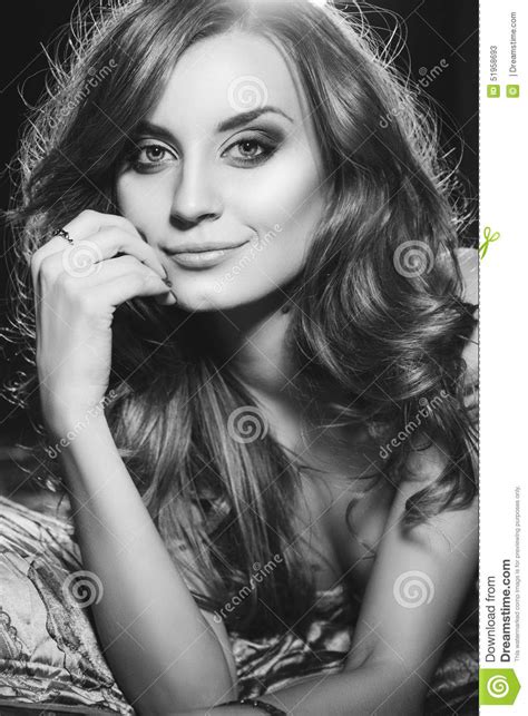 Portrait Of Beautiful Girl With Long Hair And Beautiful Big Eyes Stock
