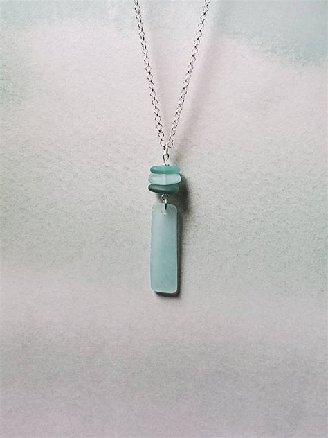 Genuine Aqua Blue Seaglass Cane Pendant Aqua Seaglass Stack & | Etsy | Silver necklace handmade ...