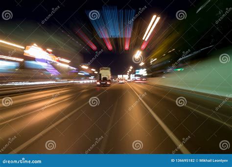 Blured Road With Lights With Car On High Speed Stock Photo Image Of