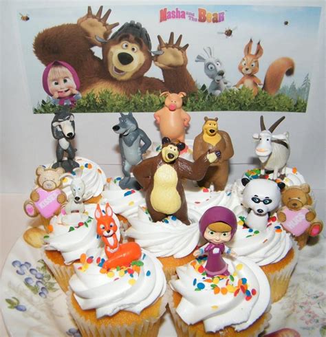 Masha And The Bear Deluxe Cake Toppers Cupcake Decorations 12 Set With 10 Figures And 2 Fun Bear