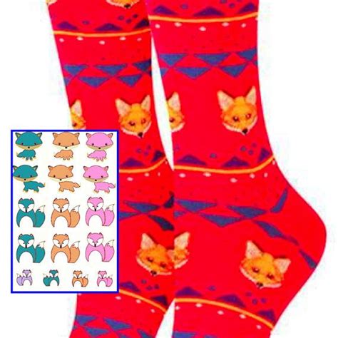 Fox Socks And Stickers Women S Red Persimmon And Teal Etsy Crafty Fox Fox Socks Lady In Red