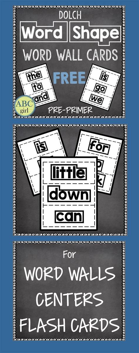 Free Pre Primer Dolch Word Shape Word Wall Flash Cards Pre Primer