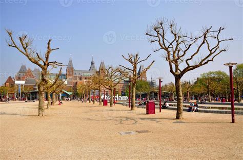 Rijksmuseum Naked Bald Trees And Yellow Sand In Amsterdam Holland Netherlands Stock