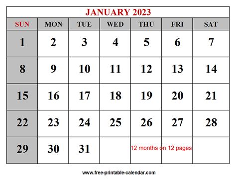 Year 2023 Calendar Templates Free Printable