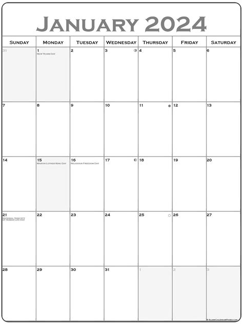 January 2024 Calendar Verticle Carol Cristen