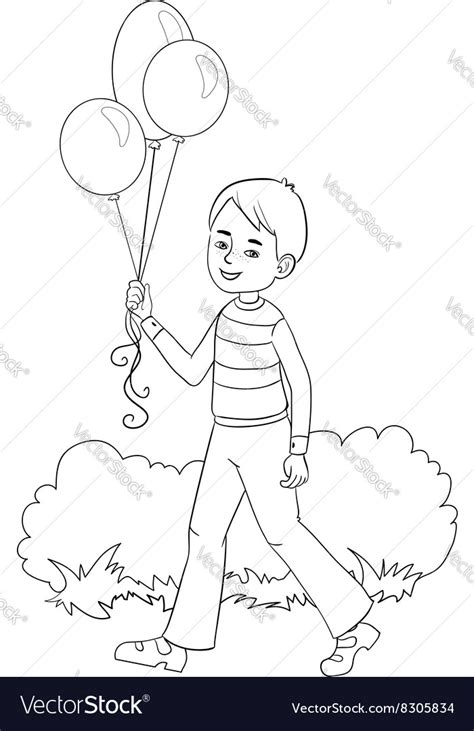 Boy With Balloons In Hand Royalty Free Vector Image