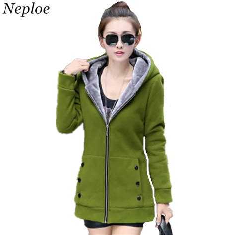Neploe Wool Liner Coat Zipper Hooded Sweatshirt Autumn Winter Thick