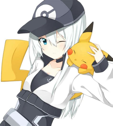 ♥ girl white hair pikachu pokémon pokémon go blue eyes female protagonist