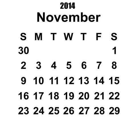 2014 Calendar November Template Free Stock Photo Public Domain Pictures