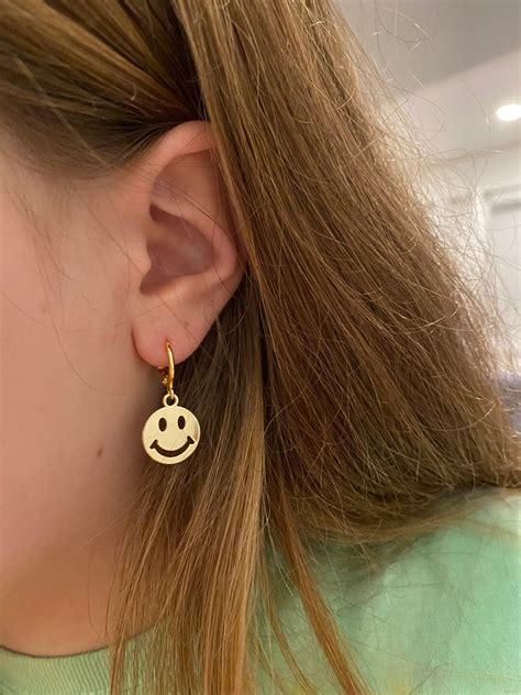 Gold Smiley Face Huggie Hoop Earrings Etsy