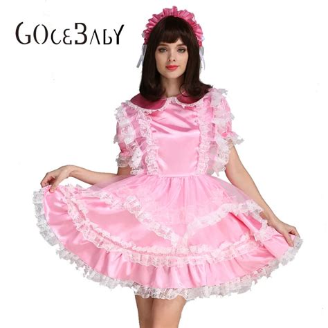 Sissy Forced Maid Satin Pink Lockable Dress Costume Uniform Crossdressing Cosplay Costume Buy