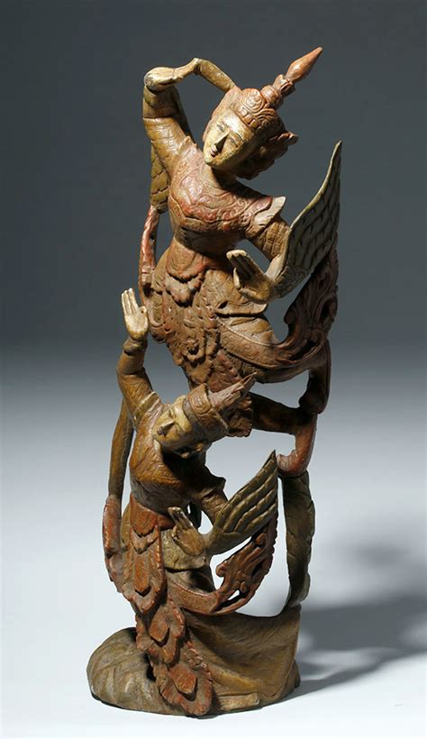 Sold Price 19th C Indonesian Polychrome Wood Sculpture Apsaras