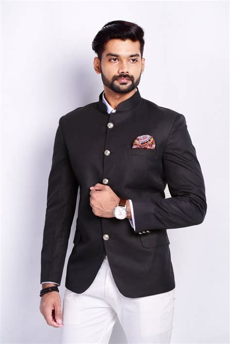2 Piece Suit Party Classic Black Jodhpuri Bandhgala With Trouser For
