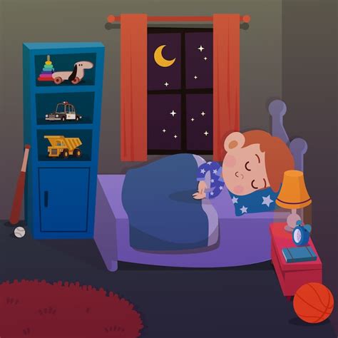 Niño Duerme En La Ilustración De Vector De Habitación Vector Premium