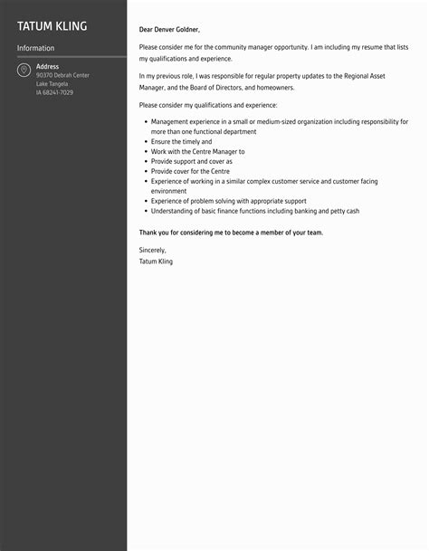 Community Manager Cover Letter Velvet Jobs