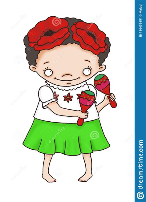 Mexican Girl Dancing With Maracas Stock Illustration Illustration Of