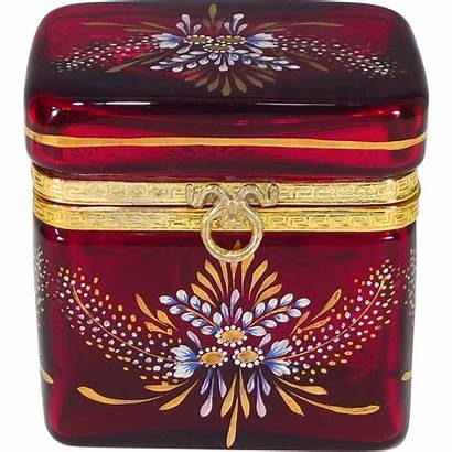 Glass French Casket Ruby Dore Antique Jewelry