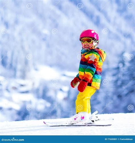 Little Girl Skiing In The Mountains Stock Image Image Of Playing