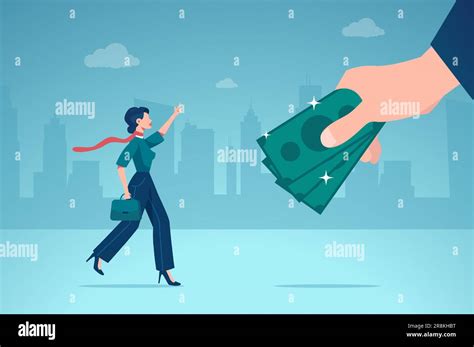 Vector of a young successful businesswoman getting paid, salary, wages