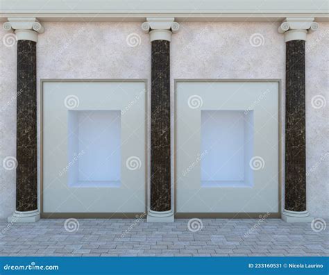 3d Rendering Of A Store Window With Neoclassical Architecture Context