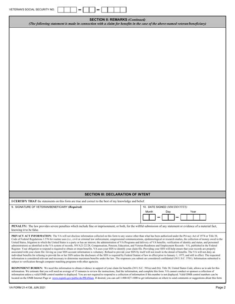 Va Form 21 4138 Download Fillable Pdf Or Fill Online Statement In
