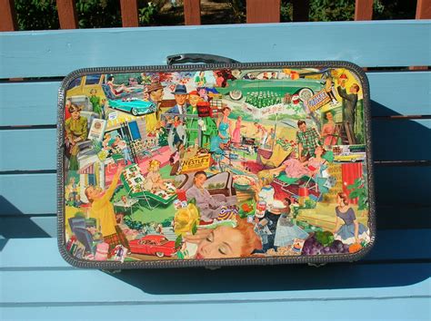 Retro Vintage Colorful Decoupage Suitcase Decoupage Suitcase Vintage