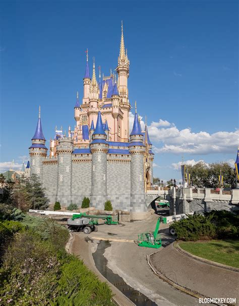 High Reach Cranes Arrive To Decorate Cinderella Castle For 50th