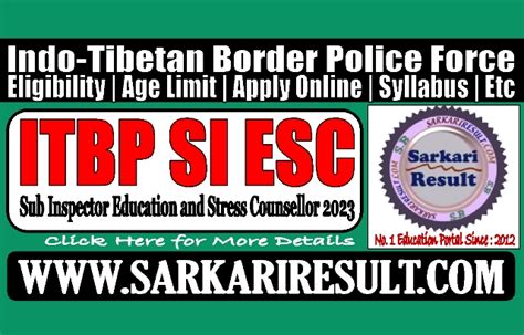 Itbp Sub Inspector Esc Online Form For Post
