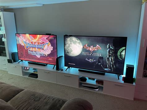 Simple Dual Tv Setup In 2023 Living Room Gaming Setup Video Game