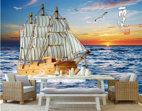 Custom Mural 3d Wallpaper Sailing The Sea Scenery Photo Wall Paper Room