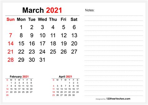 Free 2021 March Desk Calendar Design
