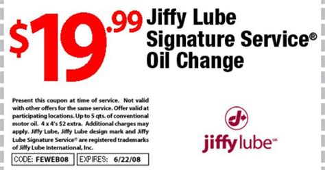 Jiffy Lube Oil Change Coupon 2021