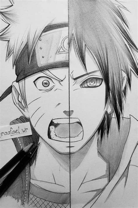 Two Drawings Of Naruto And Sashirt