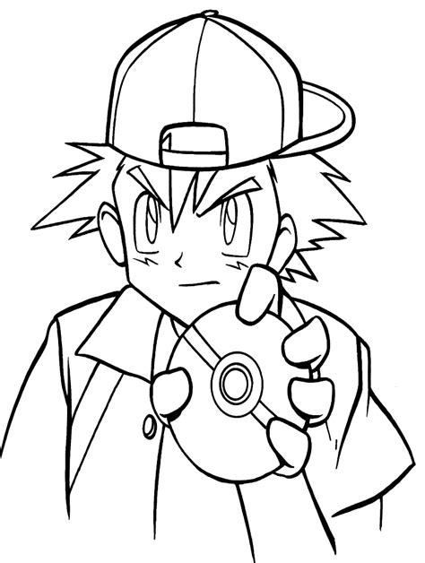 Ash Ketchum Holding Pokeball Coloring Page Anime Coloring Pages The