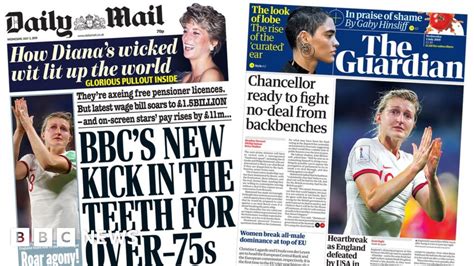 Newspaper Headlines Fury At Bbc Stars Pay And Englands World Cup Heartbreak Bbc News