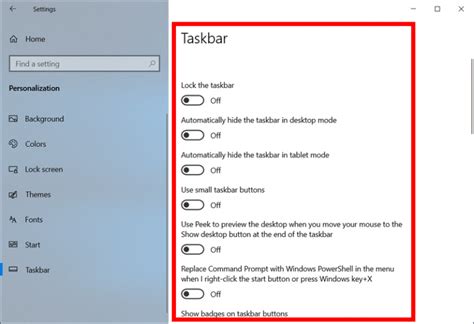 Open Taskbar Settings In Windows 10