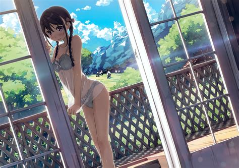 Wallpaper Landscape Model Window Long Hair Anime Girls Legs