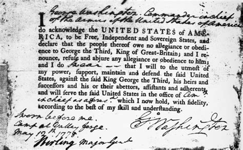 Washington Oath 1778 Noath Of Allegiance Of General George Washington